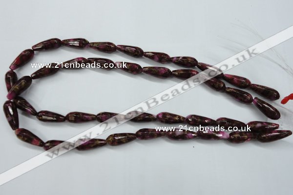 CGO83 15.5 inches 10*30mm faceted teardrop gold red color stone beads