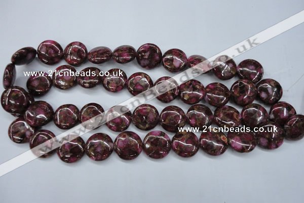 CGO86 15.5 inches 12mm flat round gold red color stone beads