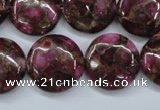 CGO88 15.5 inches 16mm flat round gold red color stone beads