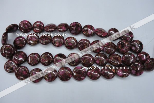 CGO90 15.5 inches 20mm flat round gold red color stone beads