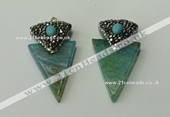 CGP104 30*55mm arrowhead agate gemstone pendants wholesale