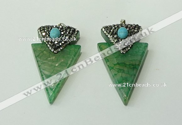 CGP105 30*55mm arrowhead agate gemstone pendants wholesale