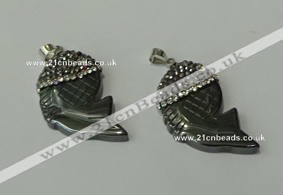 CGP153 18*35mm fish hematite gemstone pendants wholesale