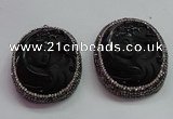 CGP1569 43*53mm carved black obsidian pendants wholesale