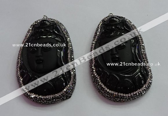 CGP1570 40*65mm carved black obsidian pendants wholesale