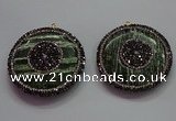 CGP1582 45mm coin green silver line jasper pendants wholesale