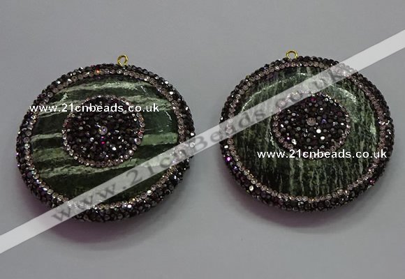 CGP1582 45mm coin green silver line jasper pendants wholesale