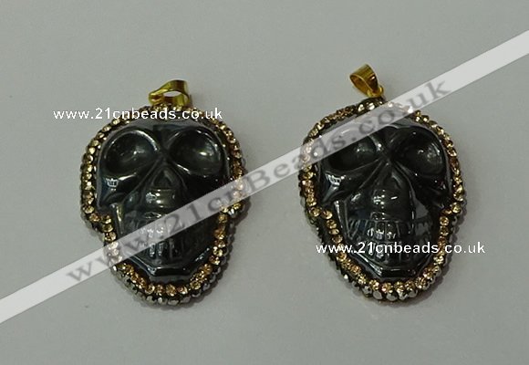 CGP159 25*35mm skull hematite gemstone pendants wholesale