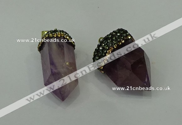 CGP212 15*30mm - 20*35mm bullet amethyst gemstone pendants