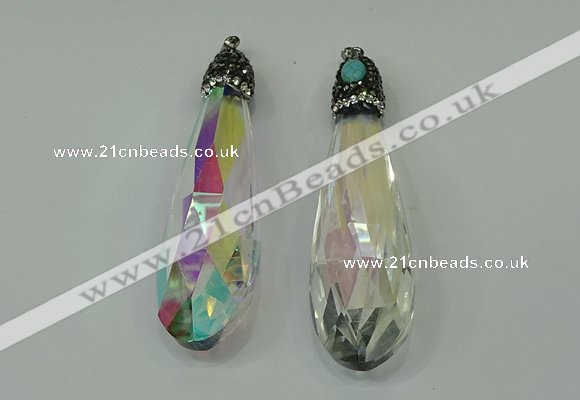 CGP230 20*80mm faceted teardrop crystal glass pendants wholesale