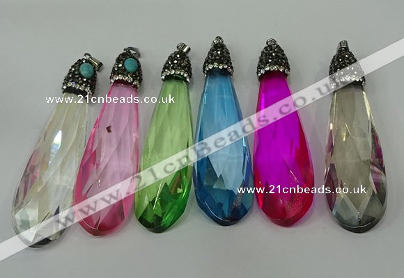 CGP239 20*80mm faceted teardrop crystal glass pendants wholesale