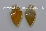 CGP3002 22*45mm arrowhead agate gemstone pendants wholesale