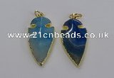 CGP3005 22*45mm arrowhead agate gemstone pendants wholesale