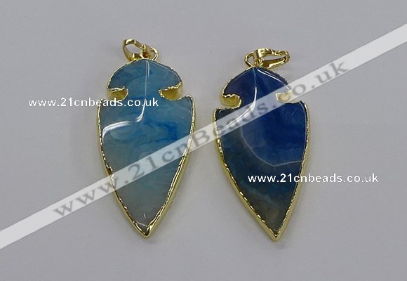 CGP3005 22*45mm arrowhead agate gemstone pendants wholesale