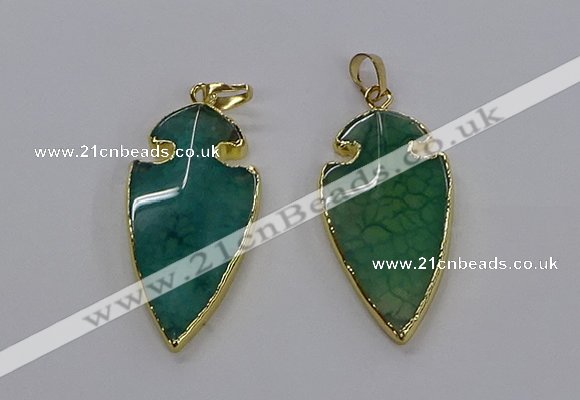 CGP3006 22*45mm arrowhead agate gemstone pendants wholesale