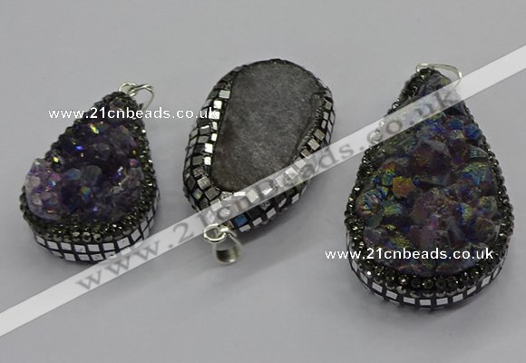 CGP3100 25*40mm - 30*65mm freeform plated druzy amethyst pendants