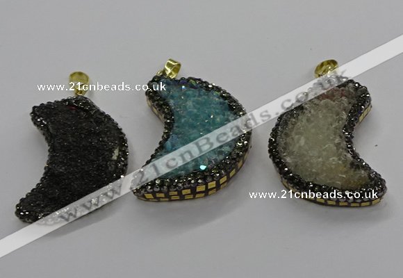 CGP3104 25*40mm moon-shaped druzy agate pendants wholesale