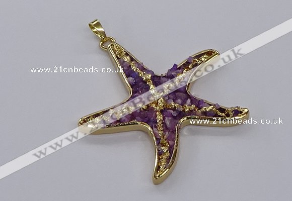 CGP3232 55*58mm starfish druzy agate pendants wholesale