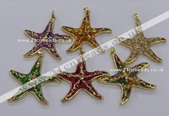 CGP3239 55*58mm starfish druzy agate pendants wholesale