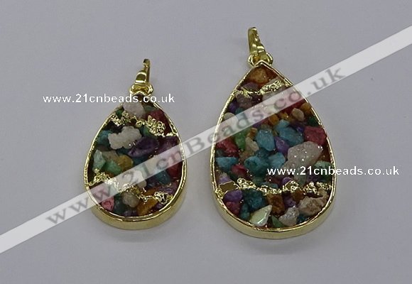 CGP3256 25*40mm - 30*50mm flat teardrop druzy agate pendants