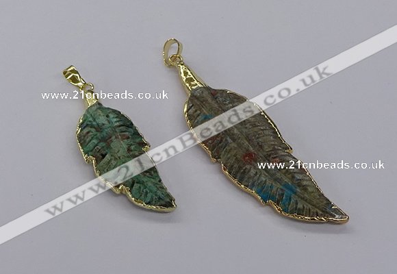 CGP3274 20*50mm - 25*65mm feather ocean agate pendants