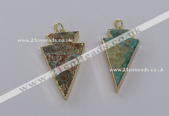 CGP3276 25*50mm - 30*55mm arrowhead ocean agate pendants