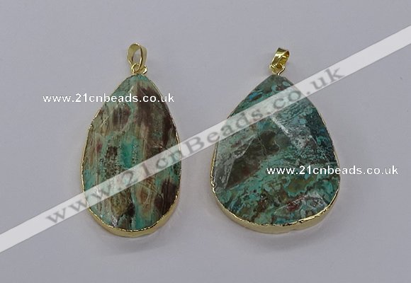 CGP3278 30*45mm - 35*50mm faceted teardrop ocean agate pendants