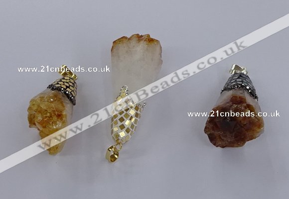 CGP3298 20*40mm - 25*45mm faceted freeform druzy citrine pendants