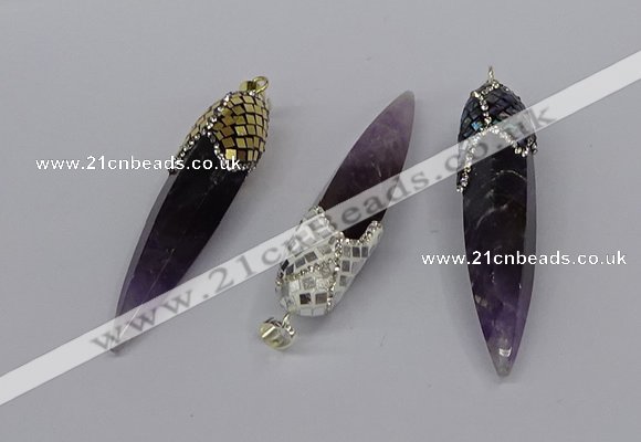 CGP3368 15*50mm - 16*65mm sticks amethyst gemstone pendants