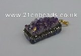CGP3382 10*35mm - 15*50mm rectangle plated druzy amethyst pendants