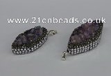 CGP3386 20*40mm - 22*45mm marquise plated druzy amethyst pendants