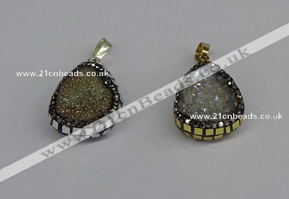 CGP3391 18*25mm flat teardrop plated druzy agate pendants