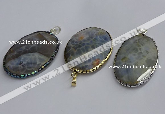 CGP3413 35*50mm faceted oval agate pendants wholesale