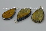 CGP3419 30*50mm - 35*55mm flat teardrop fossil coral pendants