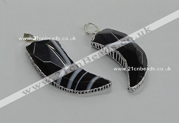 CGP3458 16*30mm - 18*40mm horn black agate pendants