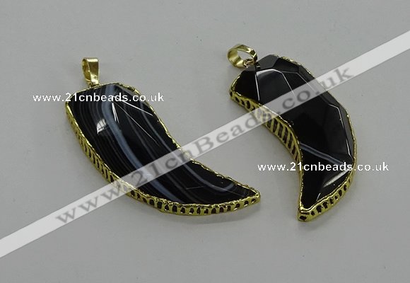 CGP3459 16*30mm - 18*40mm horn black agate pendants