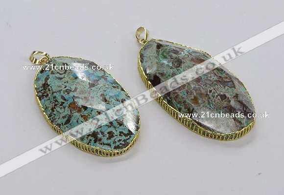 CGP3469 30*50mm - 35*55mm faceted oval ocean agate pendants