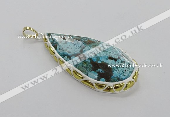 CGP3475 30*50mm - 35*55mm faceted flat teardrop ocean agate pendants