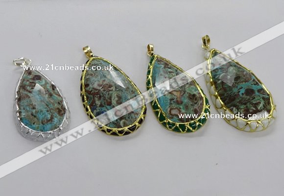 CGP3480 30*50mm - 35*55mm faceted flat teardrop ocean agate pendants