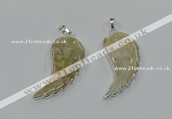 CGP3483 22*45mm - 25*50mm wing-shaped fossil coral pendants