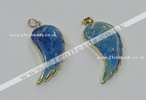 CGP3495 22*45mm - 25*50mm wing-shaped fossil coral pendants