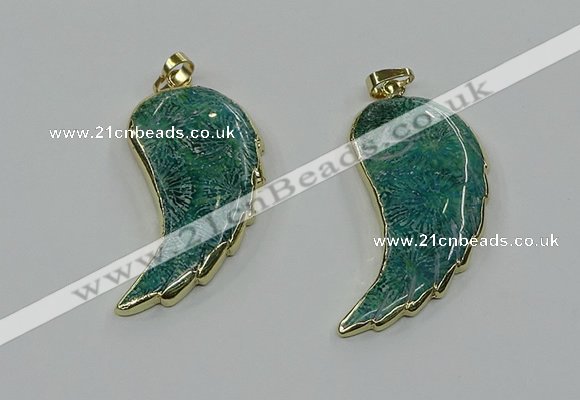 CGP3496 22*45mm - 25*50mm wing-shaped fossil coral pendants