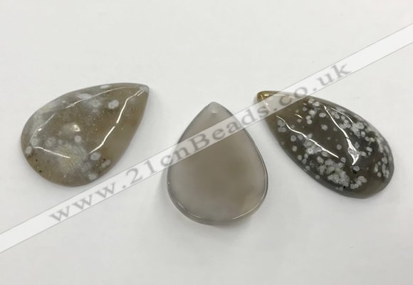 CGP3518 30*40mm - 28*50mm flat teardrop sakura agate slab pendants