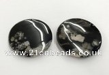 CGP3523 52mm - 58mm flat round sakura agate slab pendants