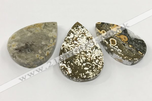 CGP3558 30*50mm - 38*58mm flat teardrop ocean agate slab pendants