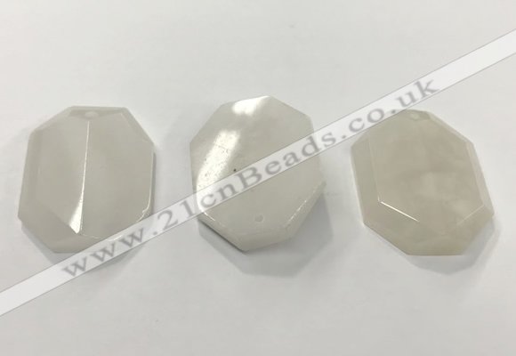 CGP3605 35*45mm faceted octagonal white jade pendants wholesale