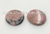 CGP3624 48mm - 51mm flat round rhodochrosite gemstone pendants