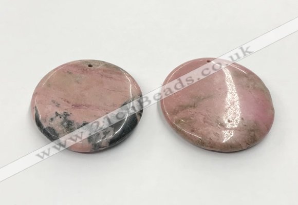 CGP3624 48mm - 51mm flat round rhodochrosite gemstone pendants