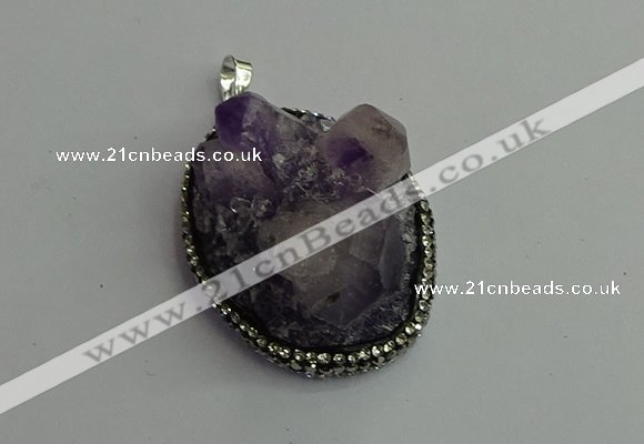 CGP365 30*40mm - 35*45mm freeform crystal glass & amethyst pendants