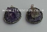 CGP366 30*40mm - 35*45mm freeform crystal glass & amethyst pendants